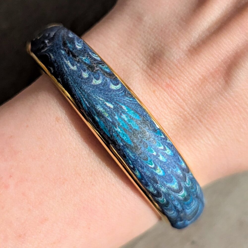 Stauer Gold Tone and Blue Marble Handmade Italian Paper Bangle Bracelet Magnetic